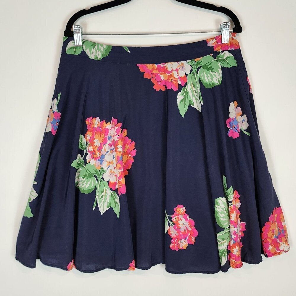 Boden Floral Circle Skirt Flowy Lightweight Lined Navy Blue Pink Flower Skirt 10 - Picture 2 of 10